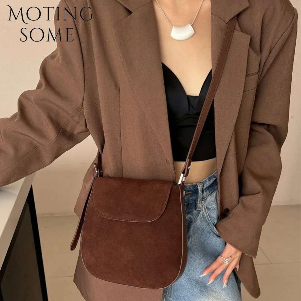 Motingsome 2025 Winter Bags Woman Natural Suede Leather Mini Tote Retro Messenger Shoulder Purse Crossbody Saddle Bag