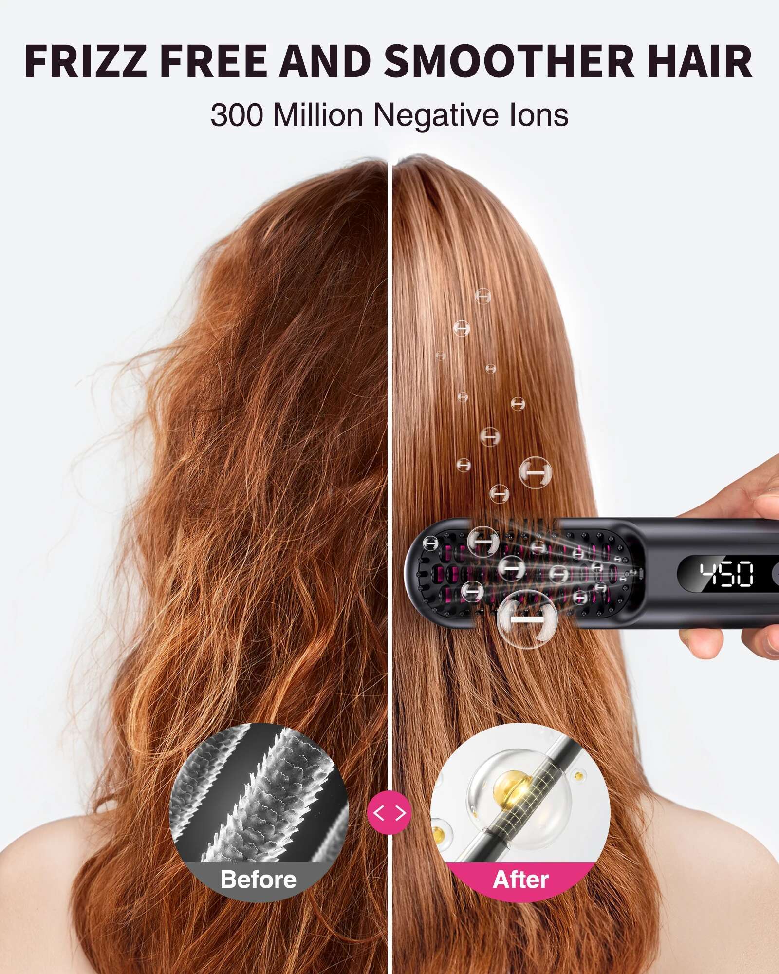 USB Charging Cordless Straightener Brush 10000mAh LED Display Negative Ions Hair Care Ceramic Electric Hot Heating Comb