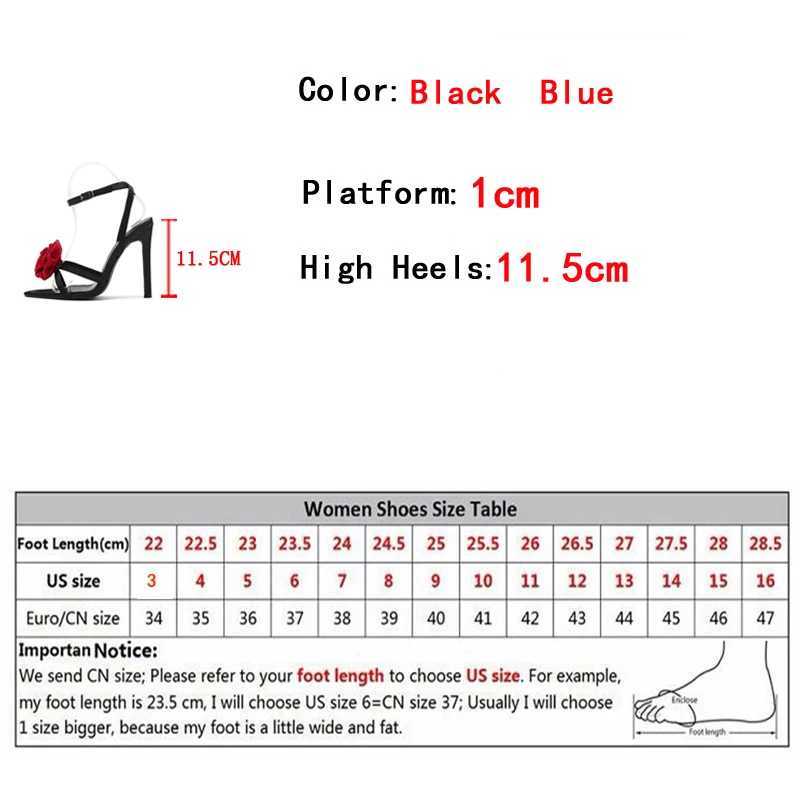 Summer Fashion Crystal Flower Women's 11.5CM Thin High Heels Gladiator Sandals Sexy Pointed Toe Wedding Banquet Shoes Blue 250110