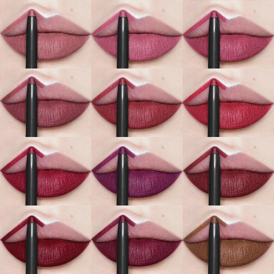 12pcs Sexy Matte Brown Lip Liner Waterproof Pencil Lip Outline Contouring Lasting Lipstick Crayon Pigments Lip Balm 250108