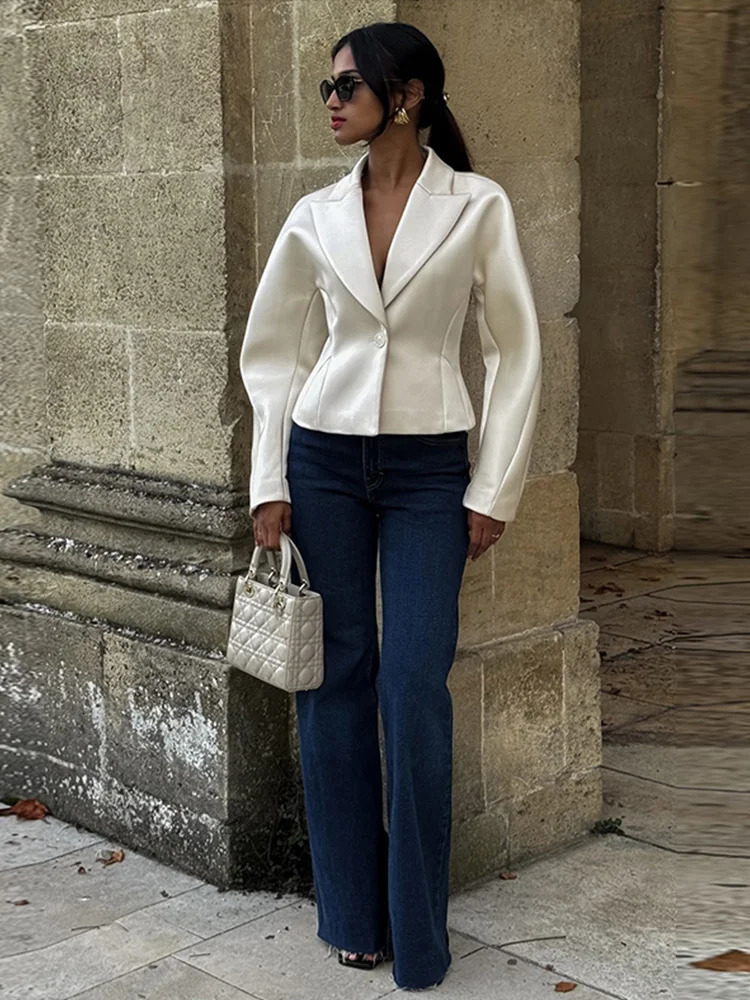 Elegant White Coat Pants Set Women Autumn Winter Turndown Collar Singlebreasted Coats Wide Leg Pant Two Piece Womens 250106