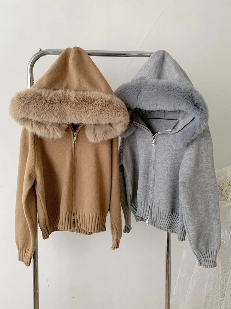 Winter Women Old Money Shoujo Girl Long Sleeve Full Zip Cardigan Sweater Cuddly Hoodies Knitwear 2000s Aesthetic Korean Fashion 250108