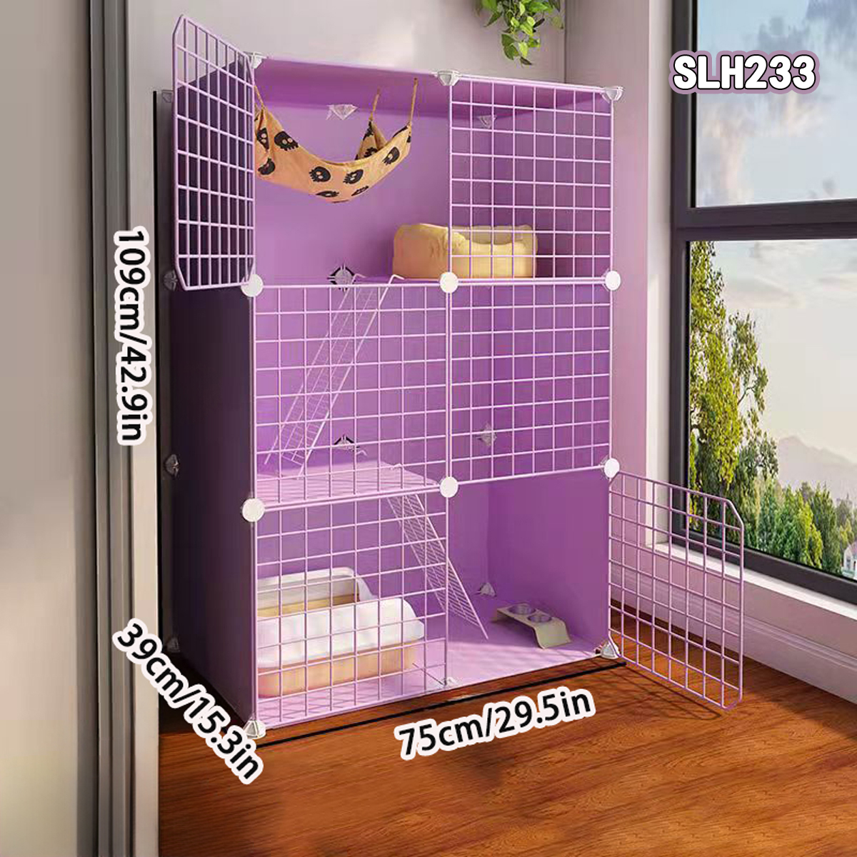 Spacious Triple Layer Cat Habitat for Domestic Cats - Safe & Sturdy Enclosed Playhouse