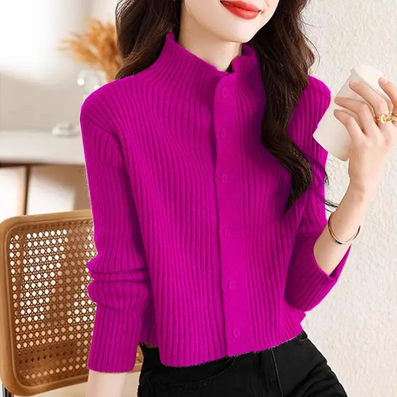 Spring Autumn Short Knitted Cardigan Jacket Women Stand Collar Long Sleeve Sweater Coat Casual Cardigan Sweater Solid Female Top 250106