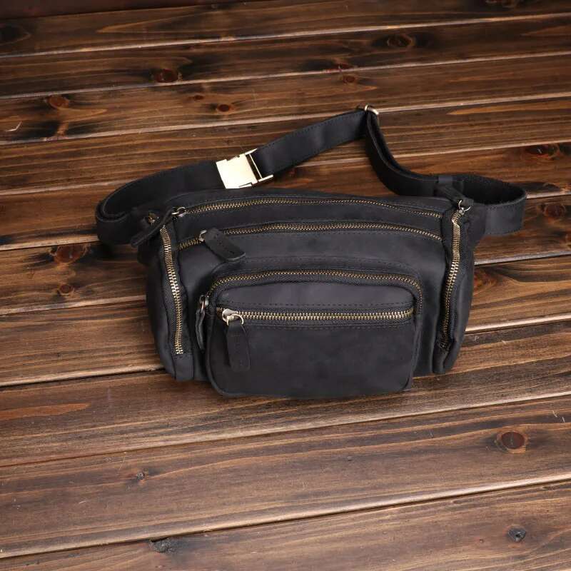 Genuine Leather Men's Chest Vintage Multi-Layered Functional Shoulder Bag