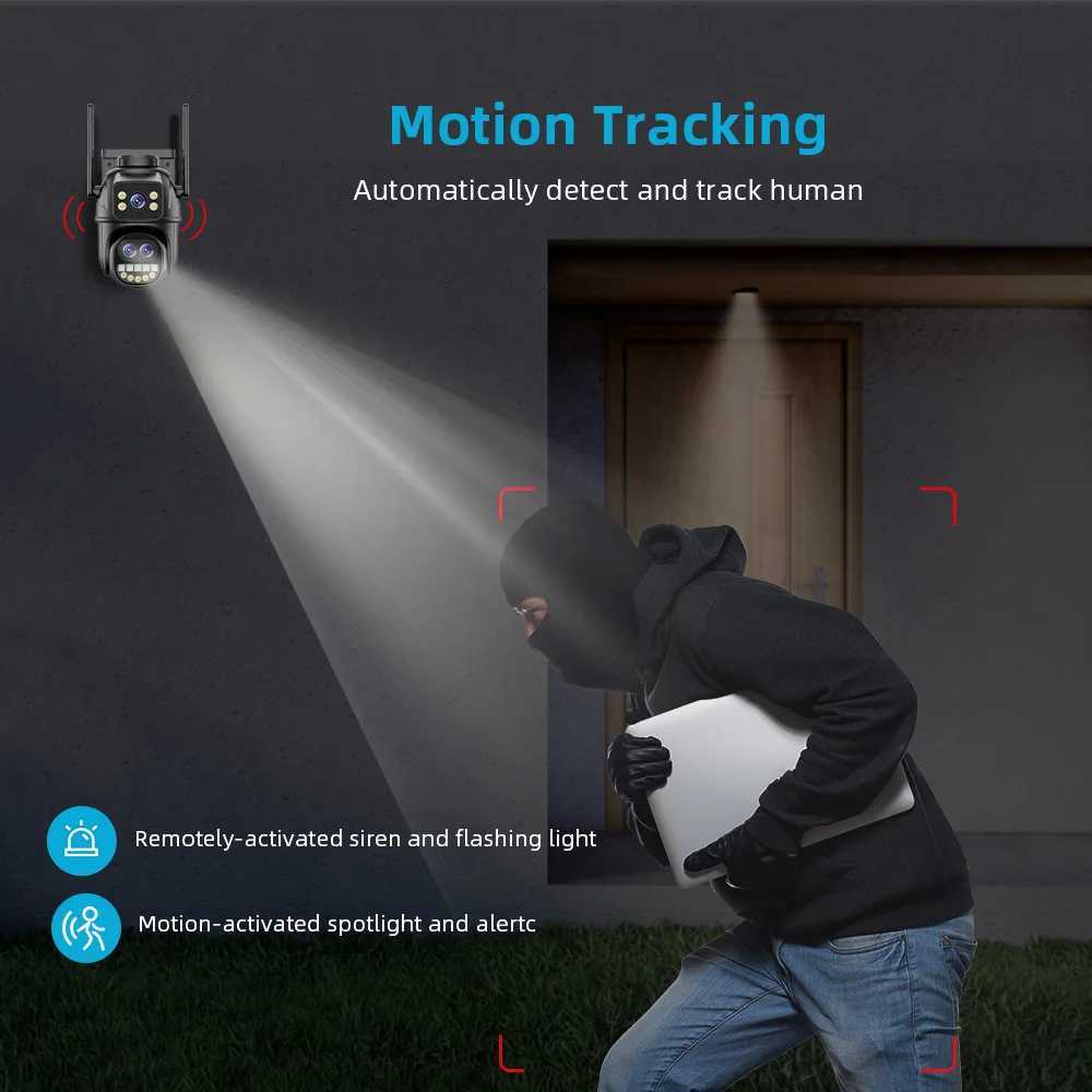 9MP 5K HD WiFi IP Camera Outdoor 8x Zoom Three lens Dual screen PTZ Camera Automatic Tracking Home Security CCTV Monitoring 4MP Camera X250110