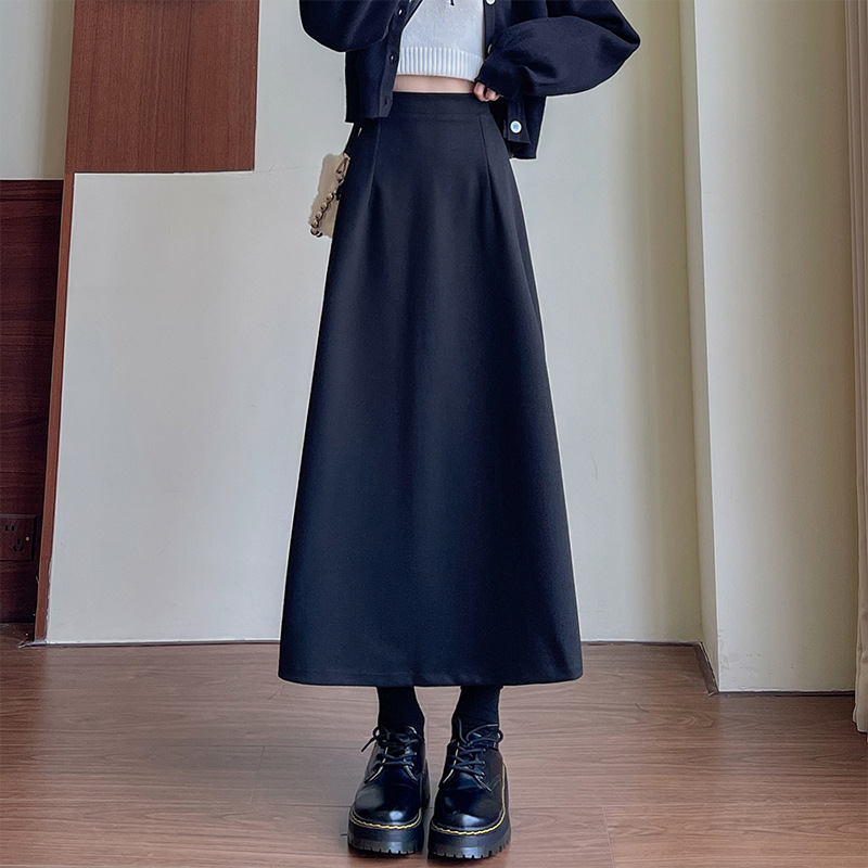 V3109 Skirt Women Autumn Winter New Slit Midi Skirt High Waist Slim Large Size Fashionable All-match Hip Skirt