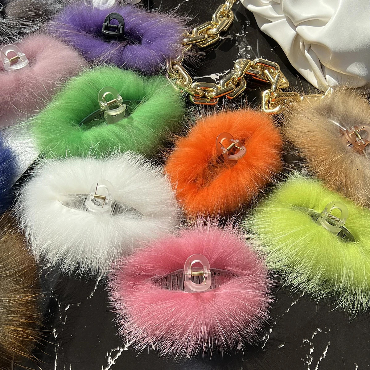 Real Raccoon Fur Hair Clips Headdress Cute Hair Accessories for Women Claw Clips Fashion Girls Hair Accessoreis 250103