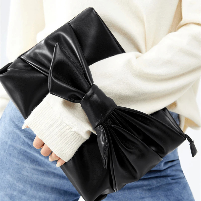 Classic Bow-decorated Clutch Bag Underarm Bag Simple Commuting Large-capacity Female Grace Evening Bag Exquisite Lipstick Purse 250106