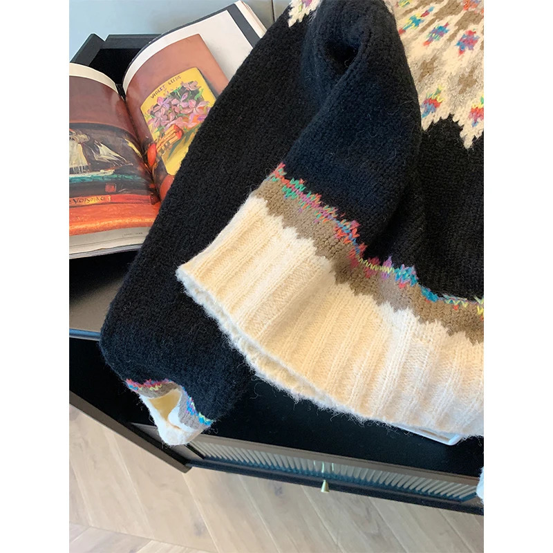 MEXZT Vintage Print Sweater Women Harajuku Long Sleeve Knitted Pullovers Korean Aesthetic Knitwear Winter Chic Casual Jumpers 250108