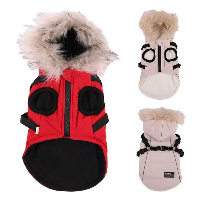 Autumn Winter Warm Pet Dog Jacket With Harness Hooded Dog Padded Coat with Imitation Fur Hat For Small Medium Dogs Puppy CoatXJ250109