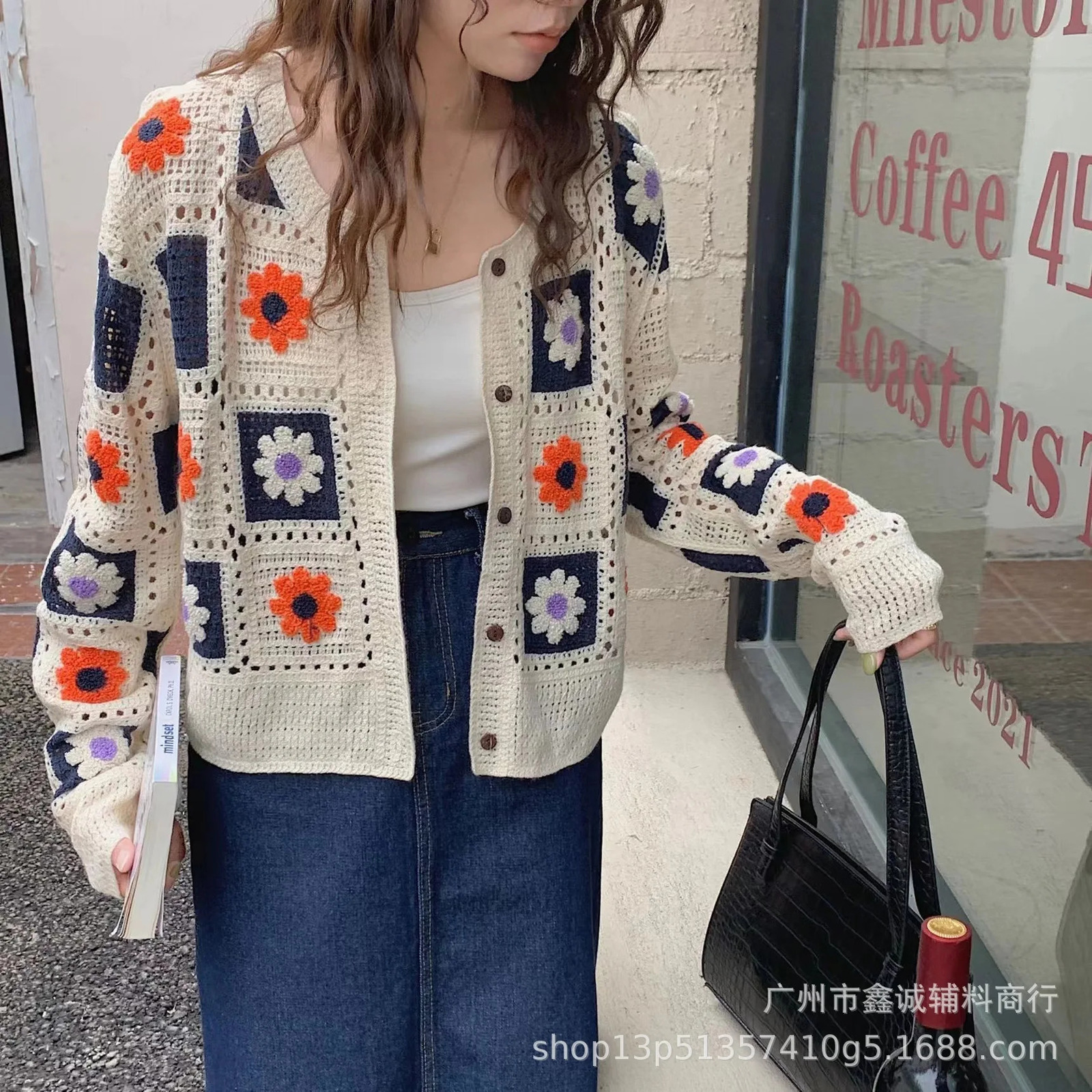 Fall Womens Crochet Cardigans Multicolor Y2k Vintage Knitted Sweaters Long Sleeve Loose Coats Warm Sweaters 3 Colors 250106