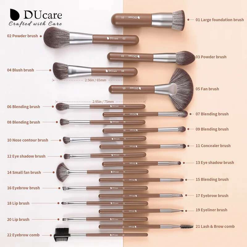 DUcare Makeup Brushes 22Pcs With Foldable BAG Nylon Hair Fan Powder EyeShadow Blending Eyeer Eyebrow Cosmestic Make up Brush