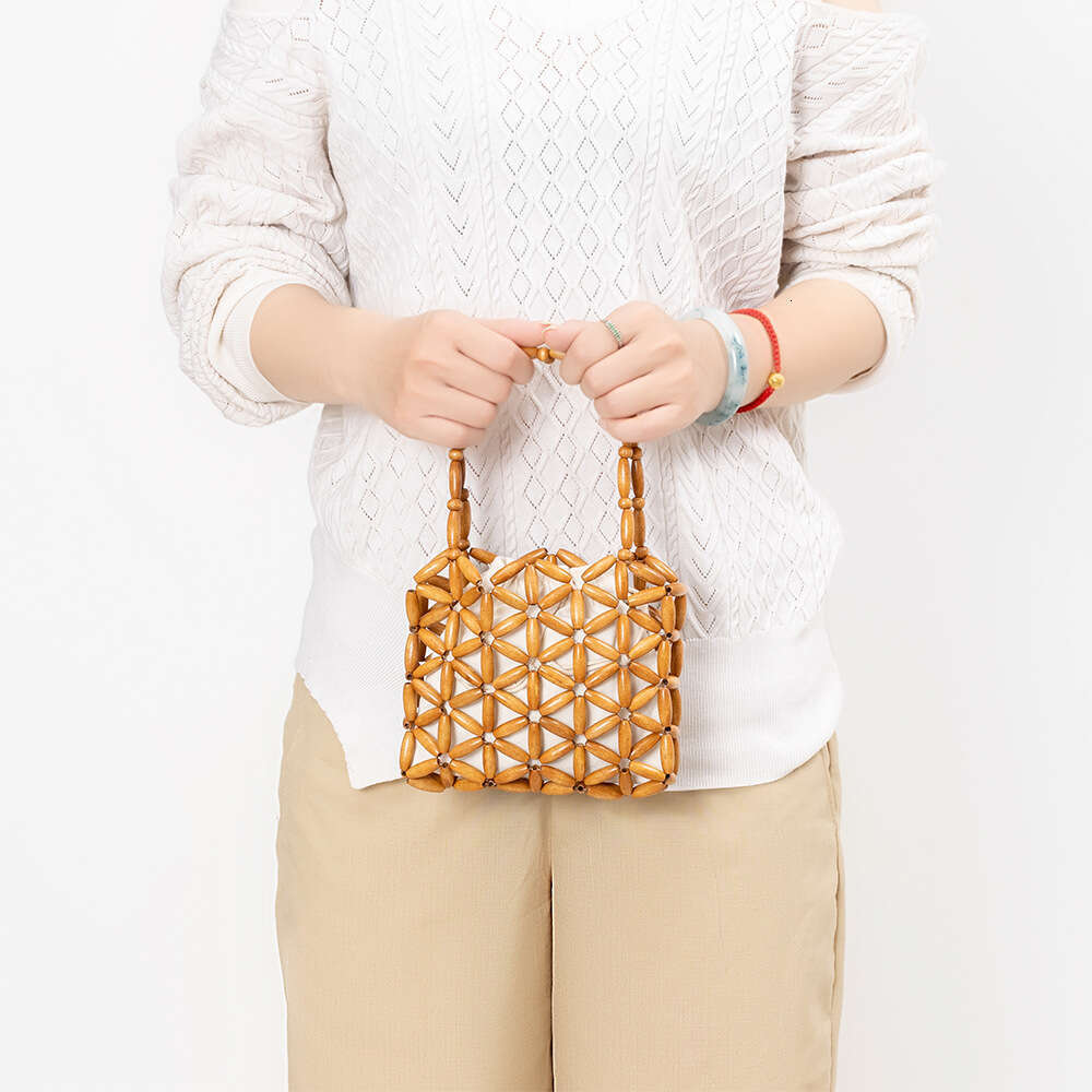 Enspt Foreign Trade Hand Woven Wooden Bead Bag Women, Summer Cross-Border Trend, Niche Design, Commuting Handbag For Women