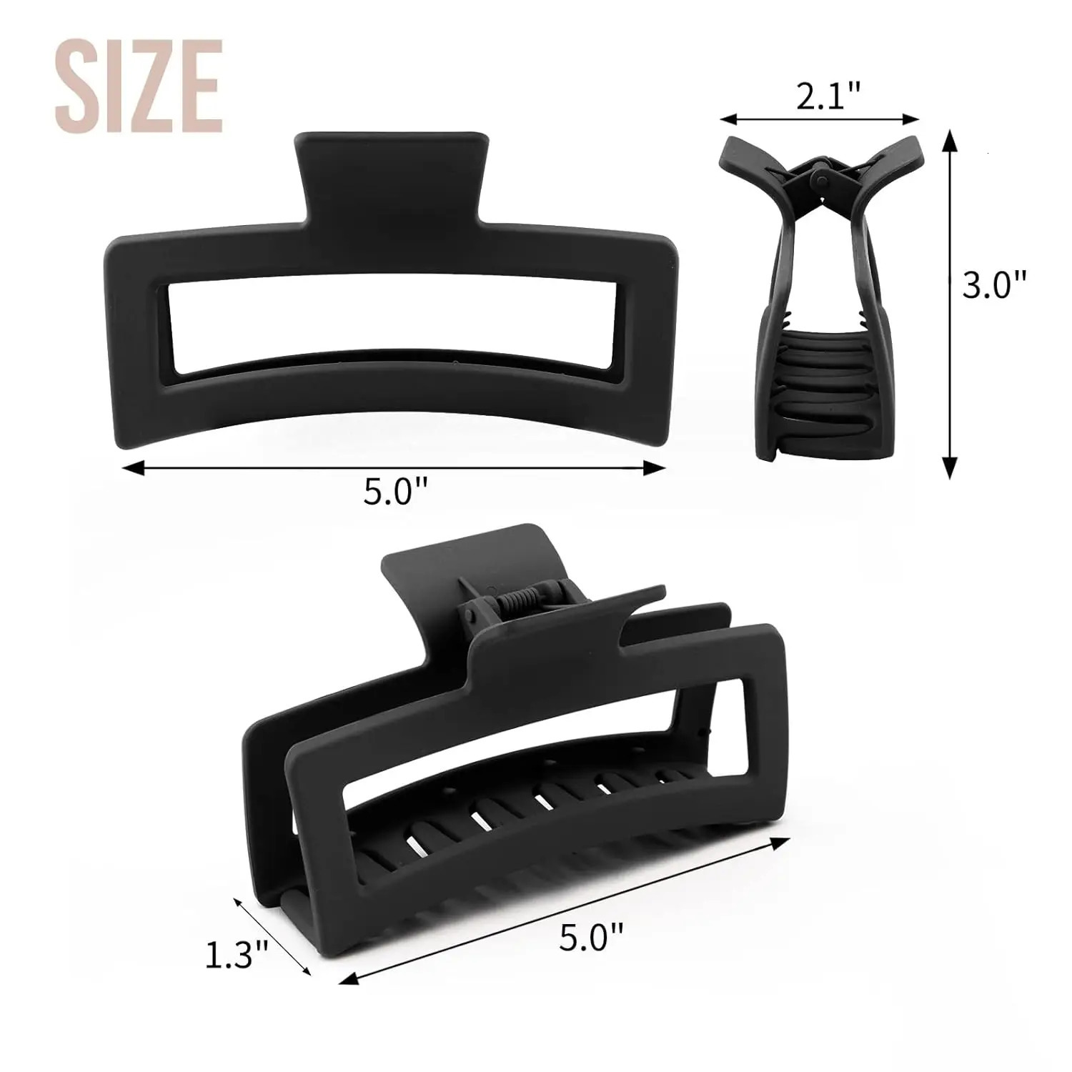 5 Inche Black Extra Large Claw Clips for Thick Hair and Long Hair 4 Pack Xl Jumbo Claw clips Oversized Matte Non-slip Rectangl 250103