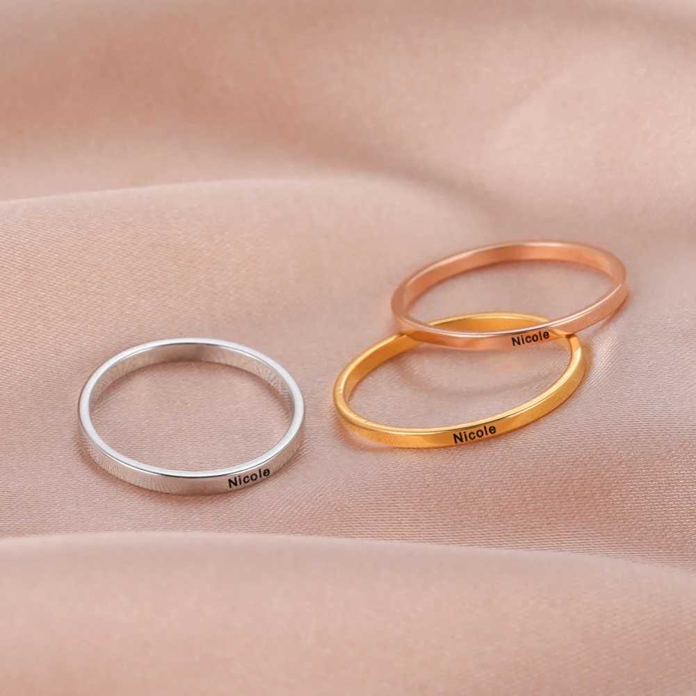 Sipuris Engraved Personalized Name Rings Stainl Steel Custom Simple Ring Anniversary Gold Color Jewelry Gift Couple RingXJ250110