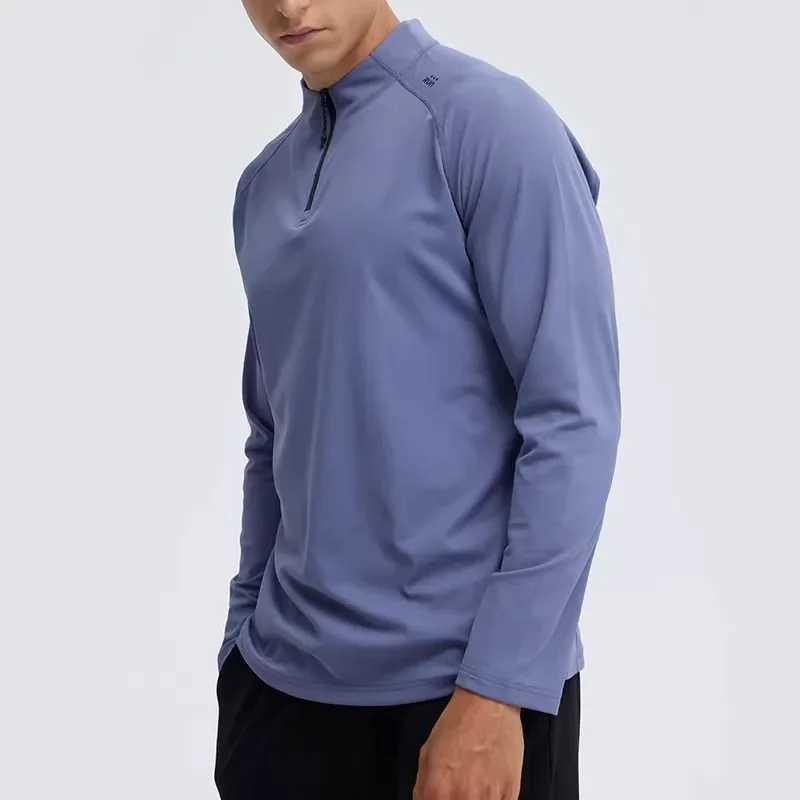 Half zip stand up collar long sleeved T-shirt quick drying fitness suit mens outdoor running bicycle training casual sports top W250111