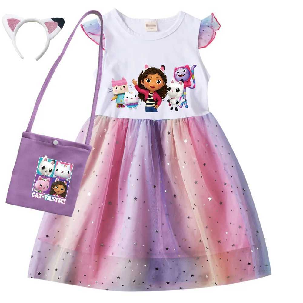 Gabbys Dollhouse Childrens Clothing Girl Princess Dress Bag Childrens Cute Cat Delicious Wedding Par Vestitos W250111