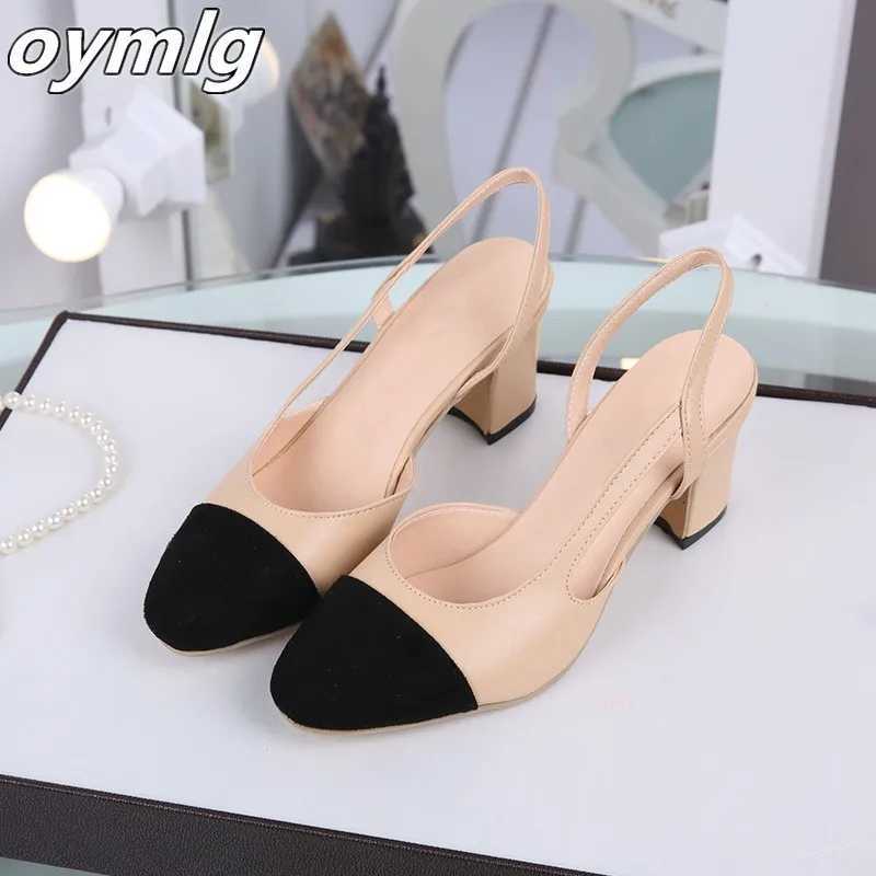 New Arrival Women Slingbacks Shoes High Heels Thick High Heel Shoes Cow Leather Mixed Colors Pumps Ladies High Heel Elegant Sandals Female T250228