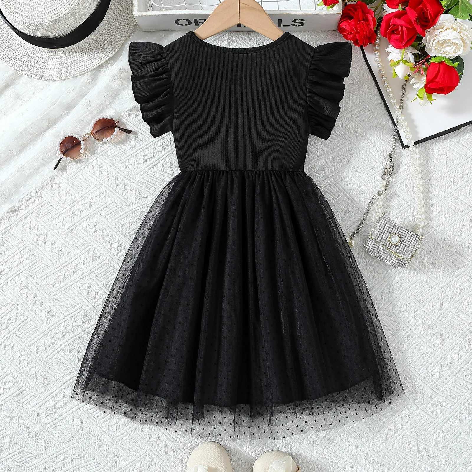 Girls Dress 2025 New Childrens Clothing Summer Short sleeved Black Princess Dress Par Baby Dress Childrens Fashion 1-8Y W250111