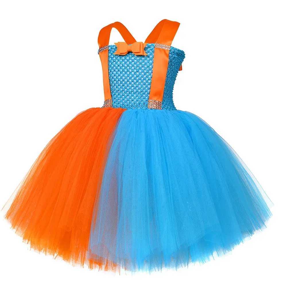 Teachers costume childrens orange sky blue English education Tutu dress hat glasses girl Halloween costume W250111