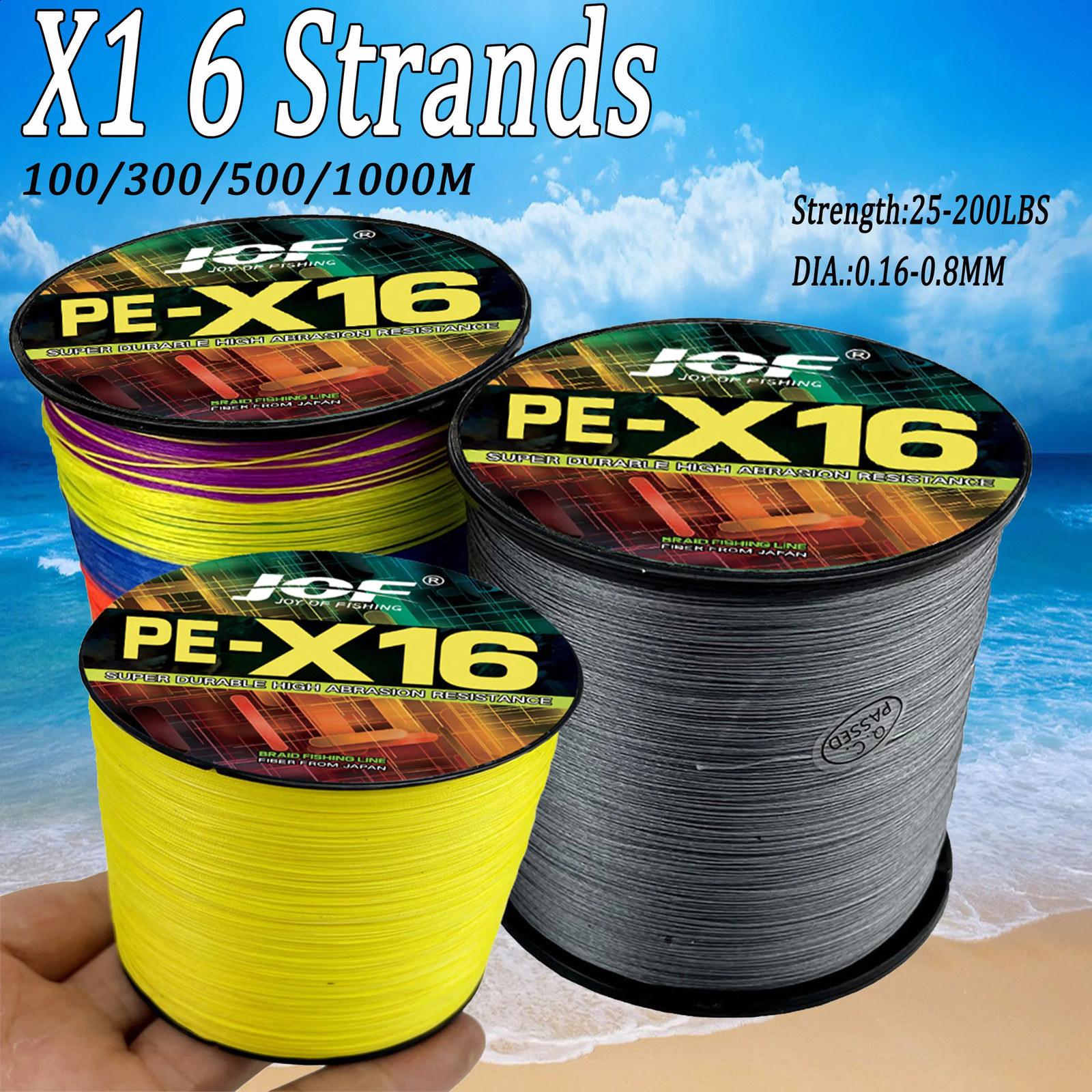 16 Strands Braided Fishing Line X16 Super Strong 254080100125140161200LBS HollowCore 100-1000M Multifilament 11.3-91kg 250107