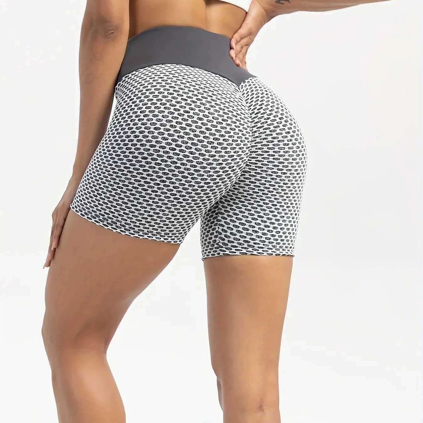 Honeycomb Workout Yoga Shorts For Women High Waist Running Biker Shorts Womens ActivewearXJ250111