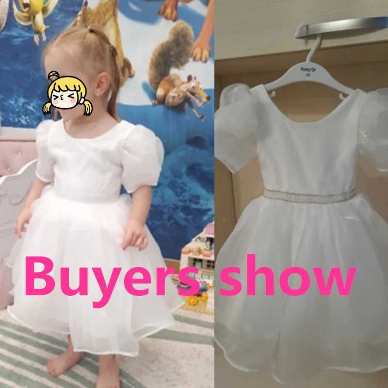 Girls white cake layered dress childrens sleeveless elegant Par wedding birthday Tutu princess Vestidos childrens summer clothing W250111