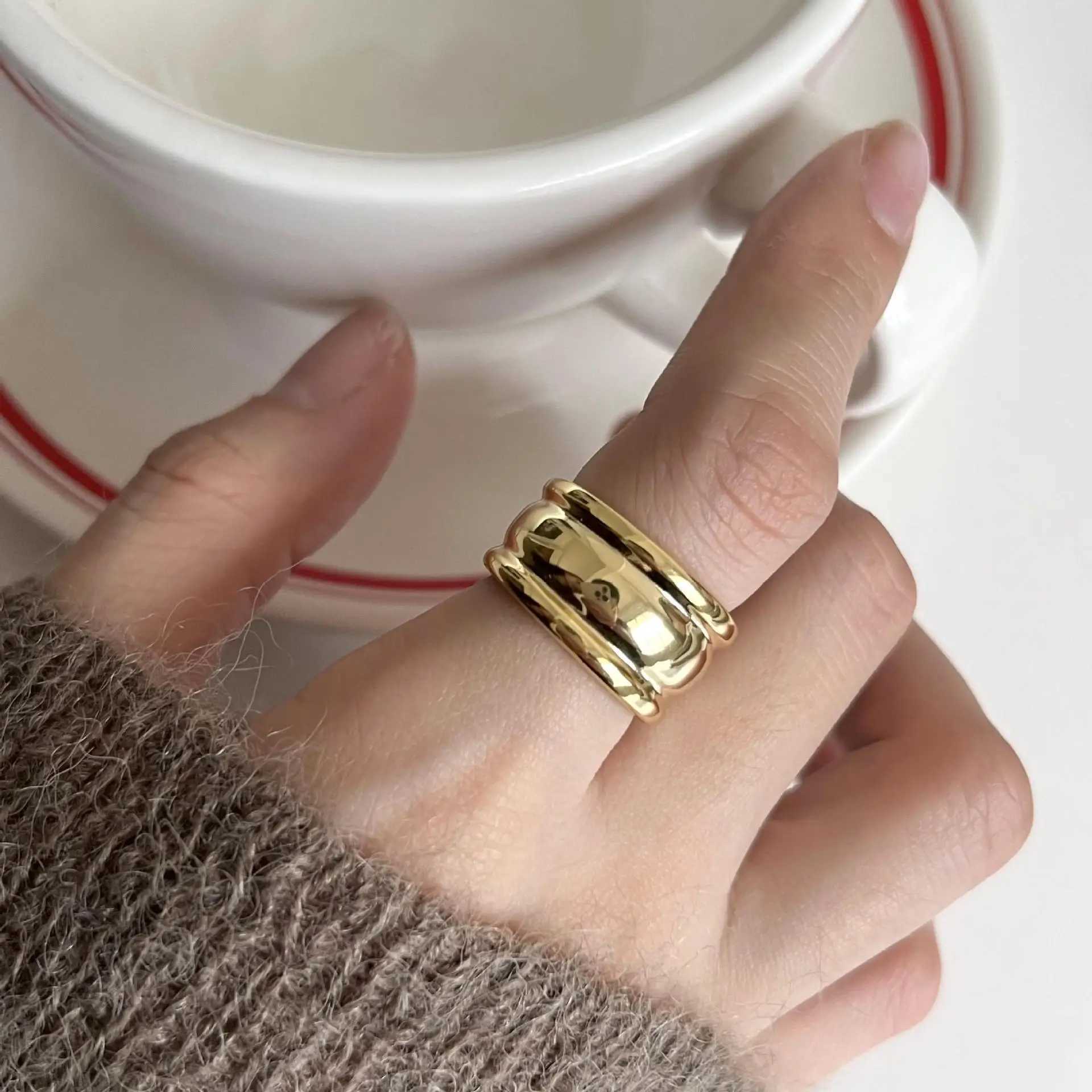 PANJBJ 925 Sterling Silver Thick Double Layer Ring for Women Girl Gift Minimalism Neutral Opening Wide Jewelry DropshippingXJ250110