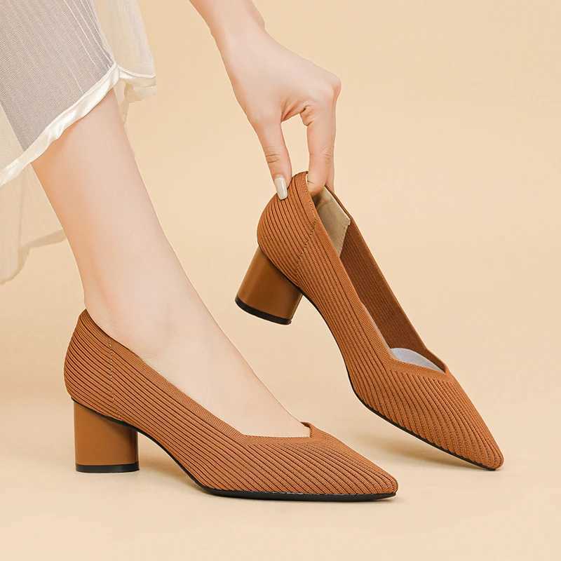 New Arrival Womens high heels knitted breathable anti slip rubber sole 2025 new version 6cm high T250110