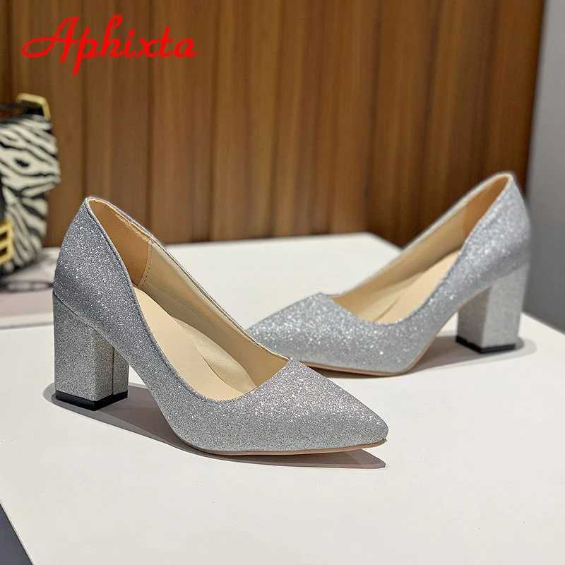 New Arrival Aphixta Pointed Toe Shoes Womens Pump 7.5cm Professional Square High Heels Shiny Fashion Office Party Shoes Super Large 49 50 T250110