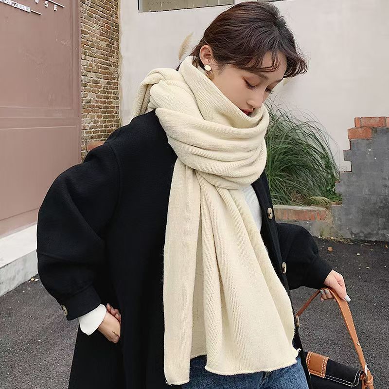 T083 scarf female winter student Korean version autumn pure color knitted wool thick warm soft girl scarf versatile shawl trend