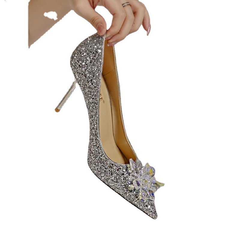 Ddmywed French New Autumn 2024 Main Wedding Dress, Bride's Shoes, Bridesmaids, Crystal Slim Heels, High Heels For Women Chinese Brand Shoes F0111
