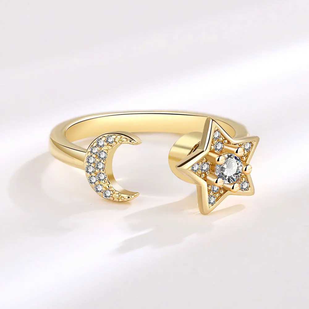 Ventilate 925 sterling silver moon and star zircon rotating ring womens gift diamond decompression ring jewelry wholesale W250111