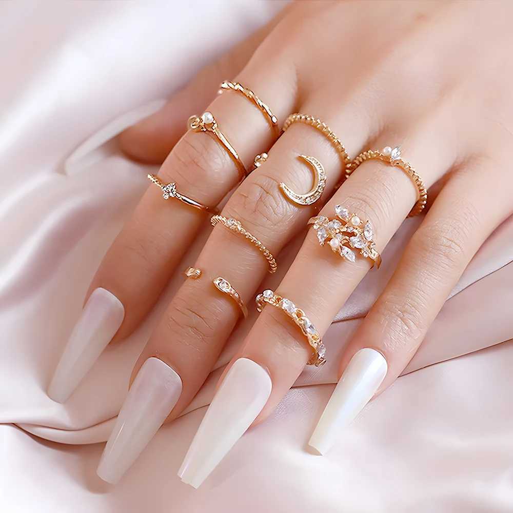 10 piece ring set womens gold chain ring set Bohemian style coin snake moon party leave trend gift jewelryXJ250412