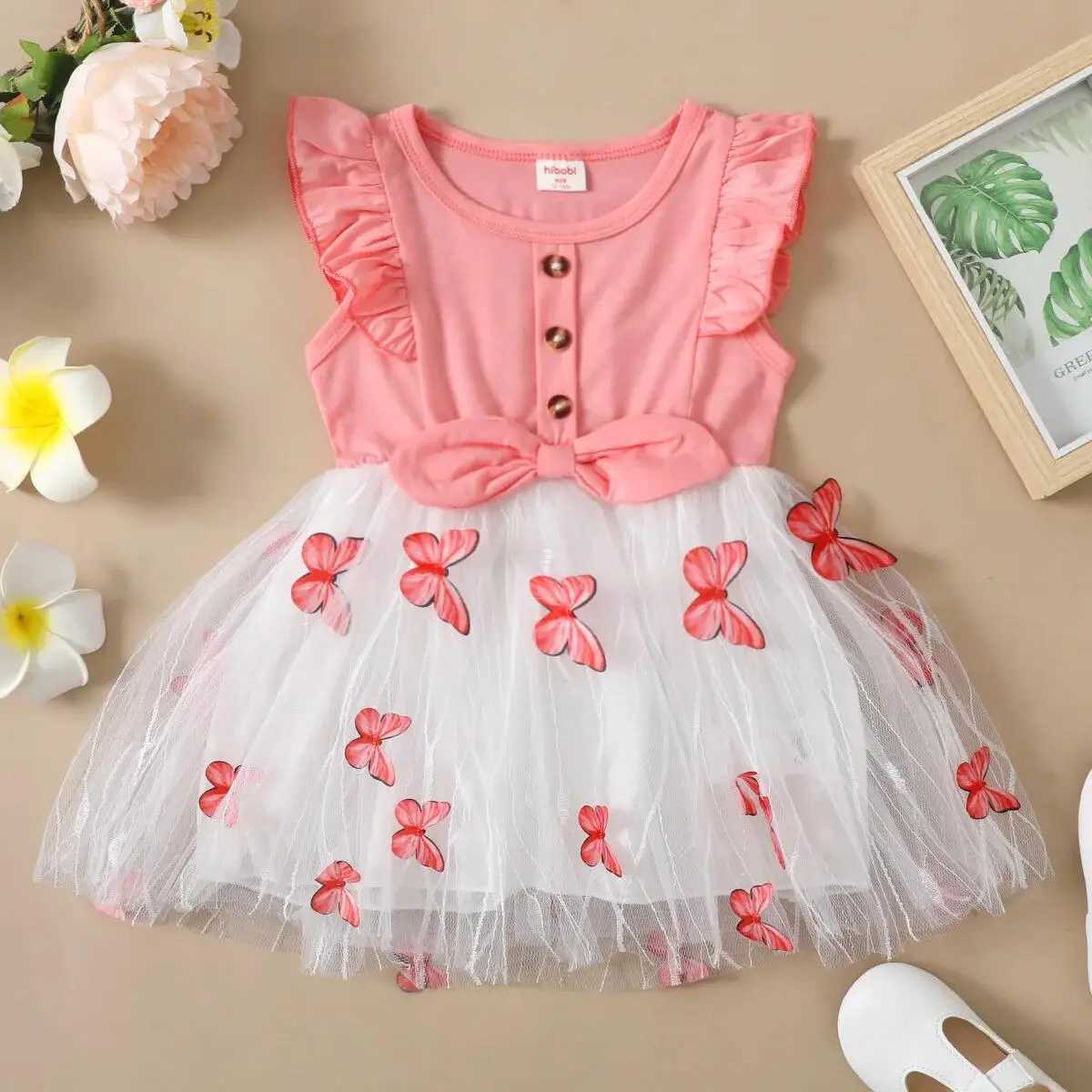 1-5 year old childrens girls princess dresses beautiful butterfly pleated chiffon dresses childrens girls birthdays Par skiing fashion baby clothing W