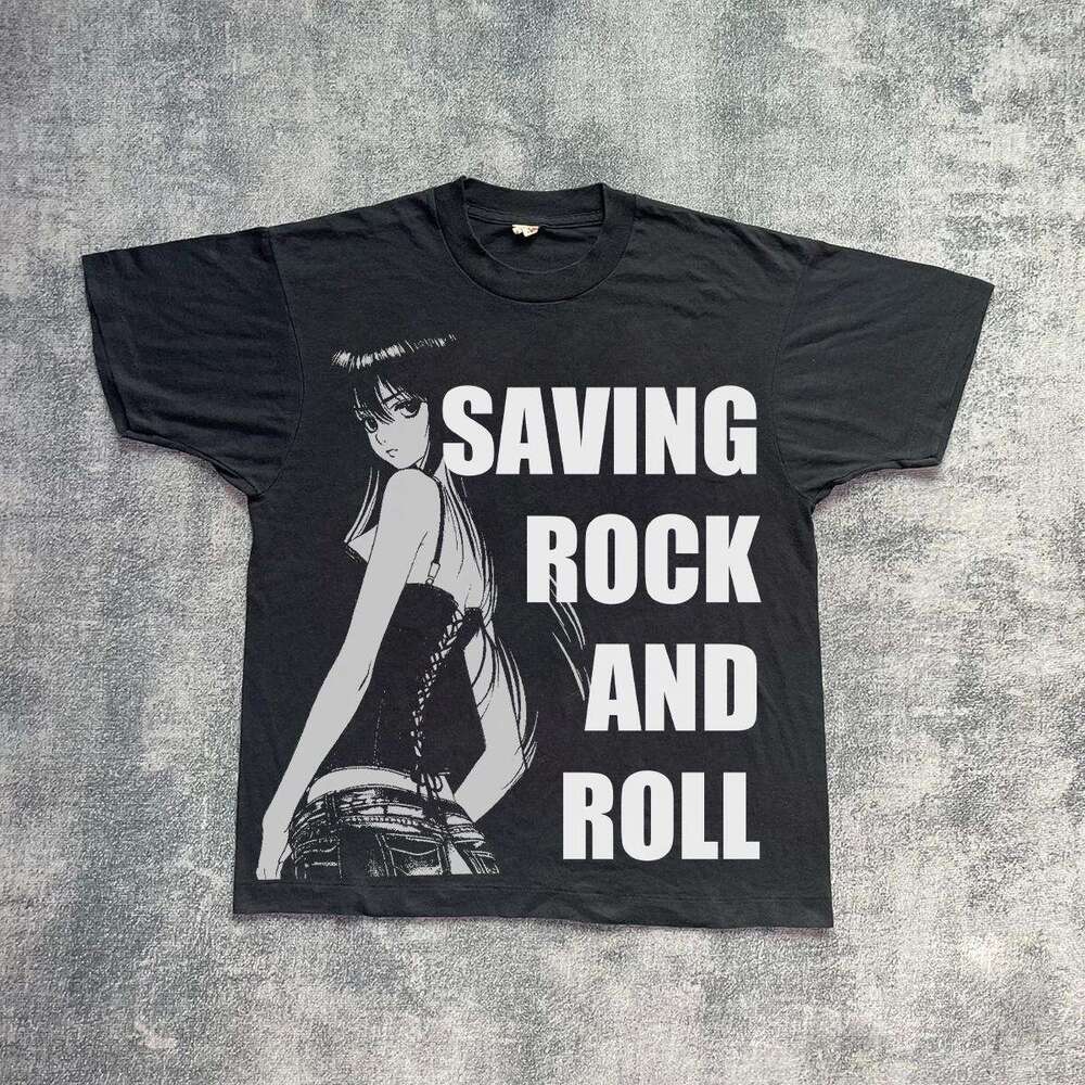 Ins niche anime cartoon design, American style distressed washed printed short sleeved T-shirt, men's and women's loose top