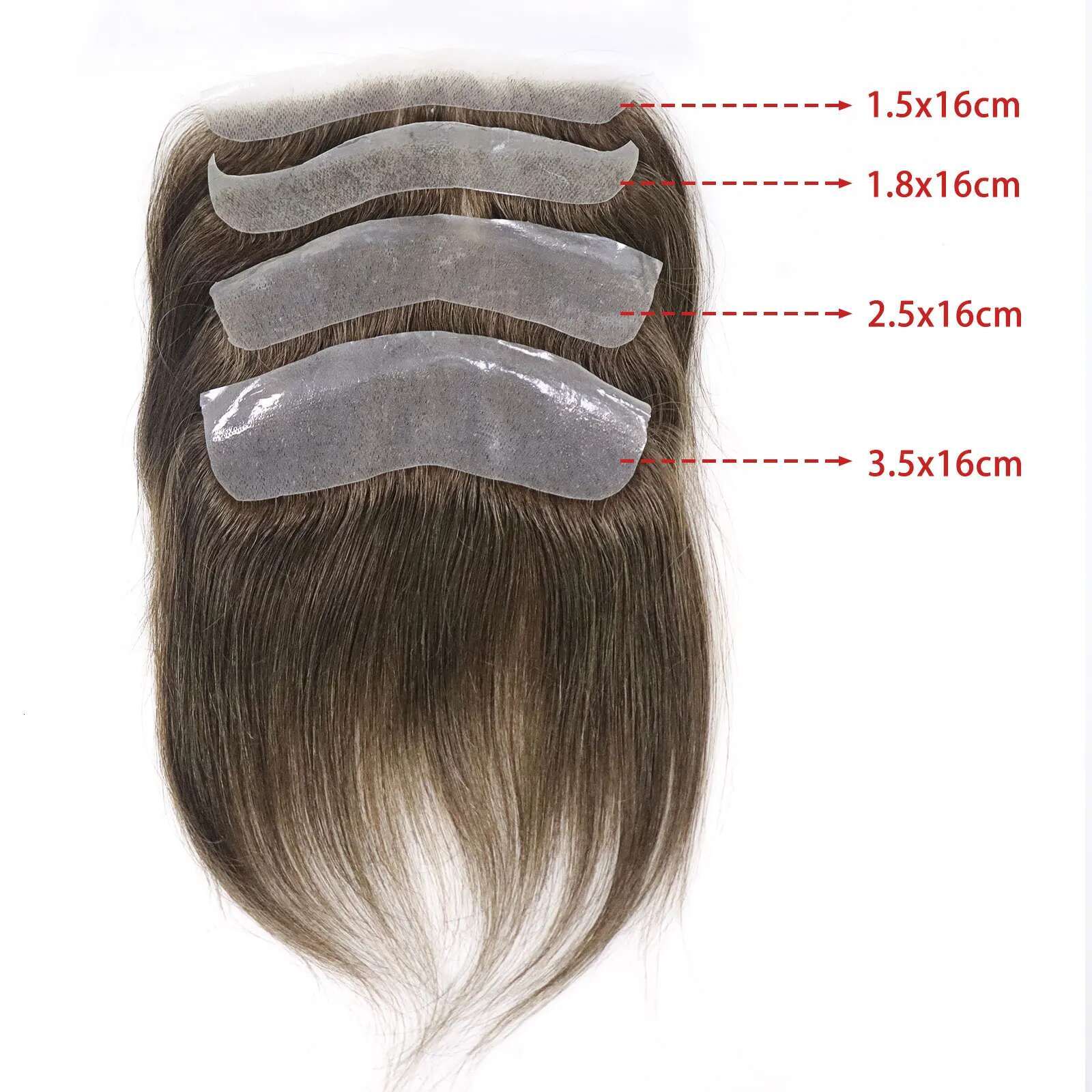 0.06Mm Brown Straight Man Toupee V Style Frontal Haire For Men 15Cm Human Hair Ultra Thin Skin PU Men's Capillary Prosthesis
