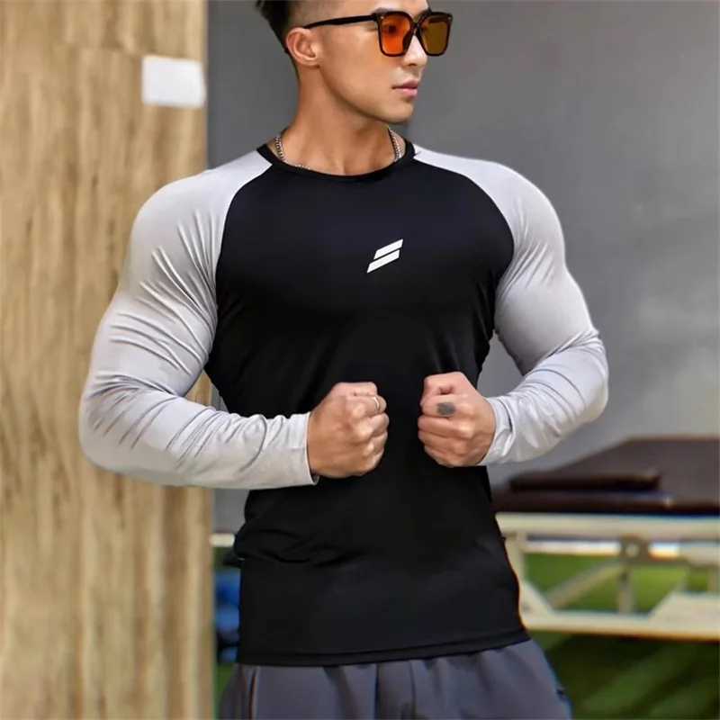 New Spring/Autumn Fitness T-shirt Mens Long Sleeve Quick Drying Fitness Tight Fitness Thin Top Training T-shirt Mens Sports Shirt W250111