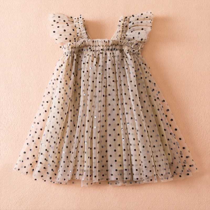 2024 New Summer Childrens Girls Par Dress Childrens Flying Sleeve Solid Color Childrens Clothing Flower Girl Birthday Princess Dress 1-5Y W250111