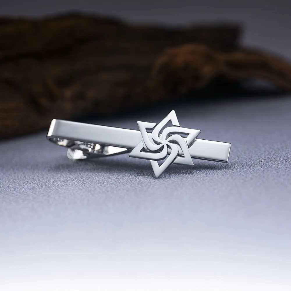 Tangula Spiral Star of David Tie Clip Stainless Steel Mens Tie Collar Pin Retro Jewish Talisman Wedding Jewelry W250111