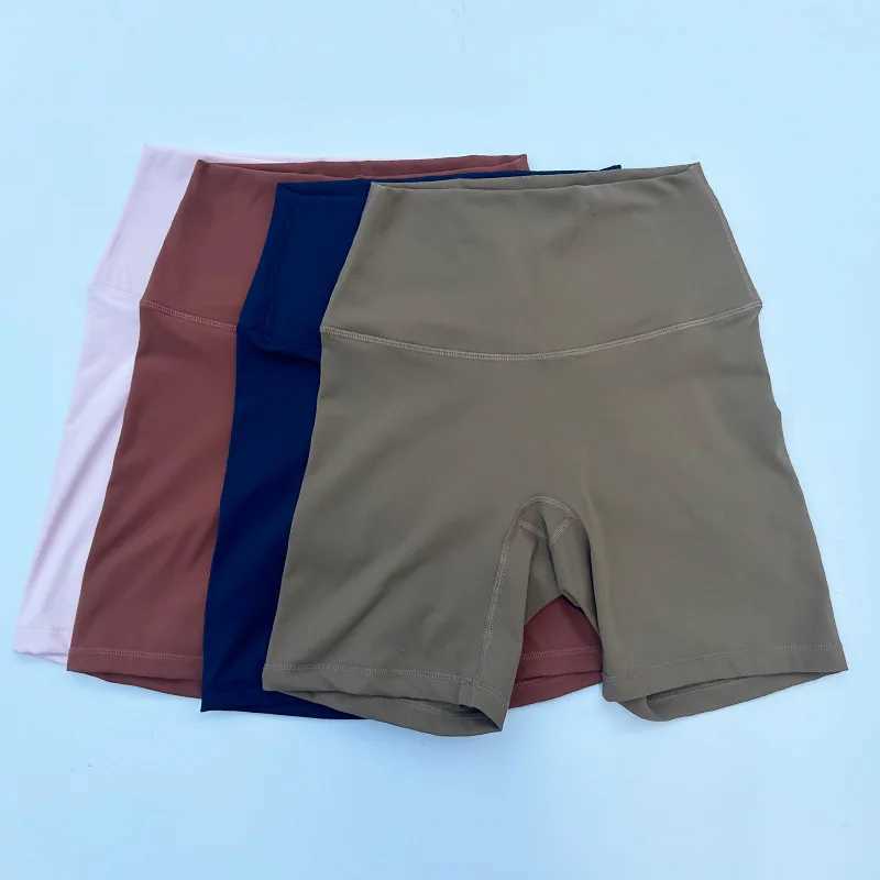 Solid Color High Waist Yoga Fitness Shorts Leggings Gym Womens Sports Shorts Running Exercise Bike Boxers Rear Belt Pocket SoftXJ250111