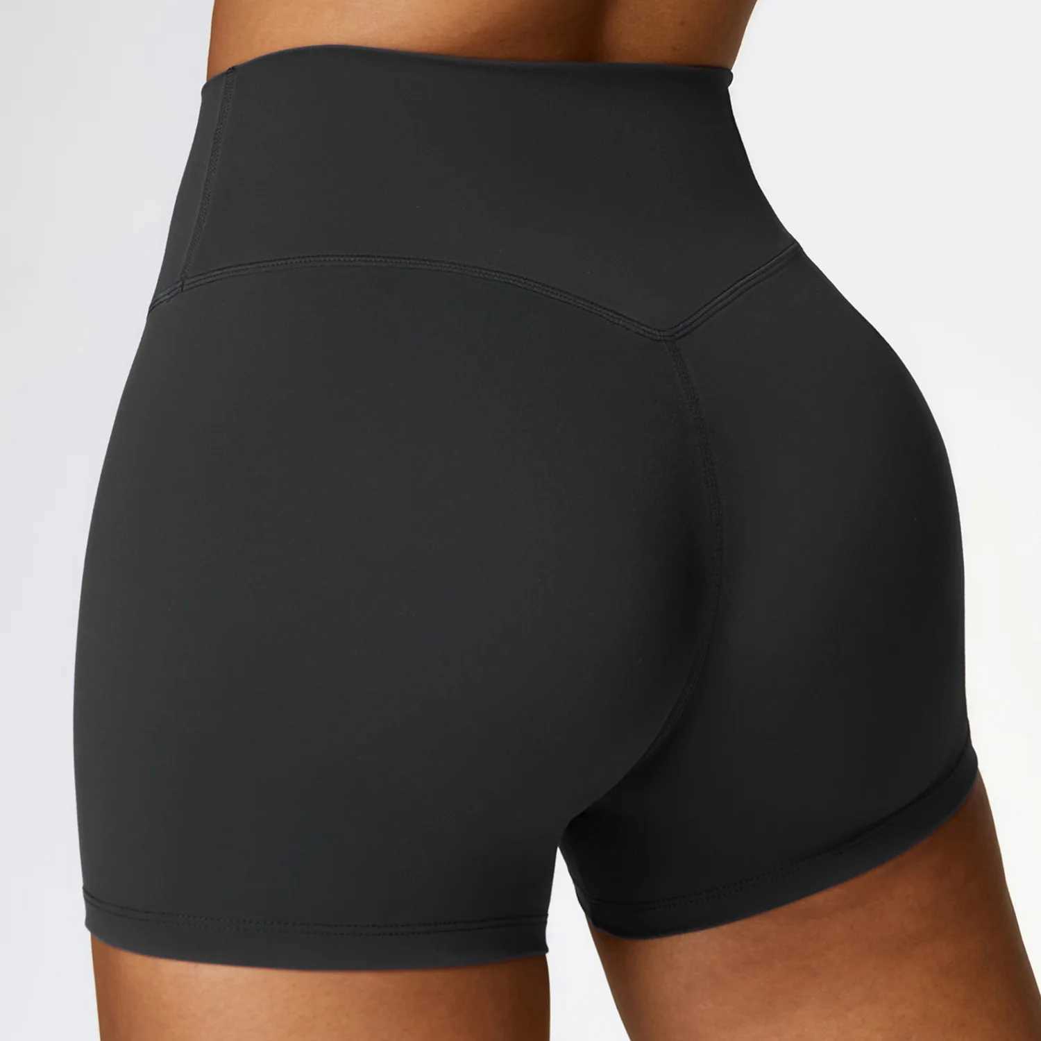 Soft solid color yoga shorts with high waist tight fitting and hip lifting for womens fitness and exercise 3-inch pantsXJ250111