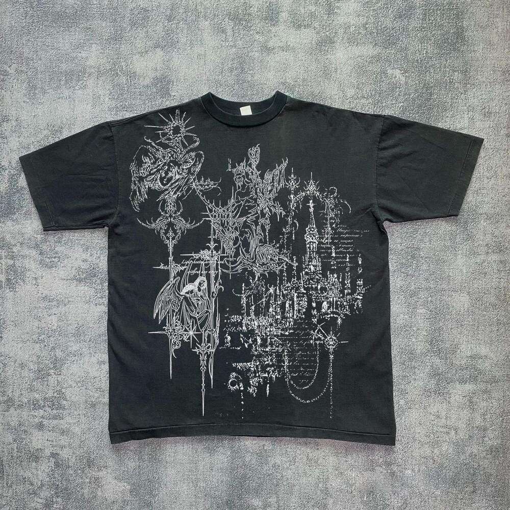 Inspiration Washed Japanese Manga Style Nostalgic Hip Hop High Street Cool Casual Short Sleeve T-shirt