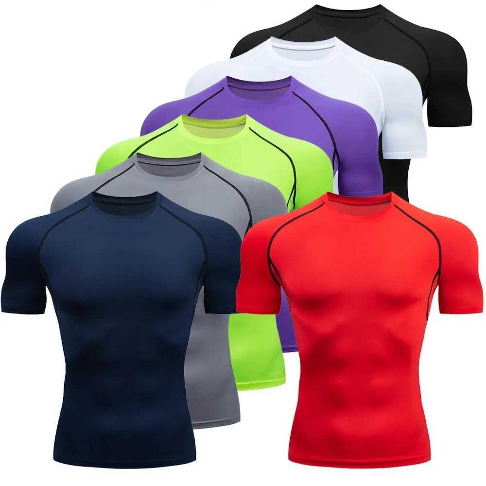 Sports fitness short sleeved running T-shirt quick drying gym jersey compression shirt elastic tight mens sportswear W250111