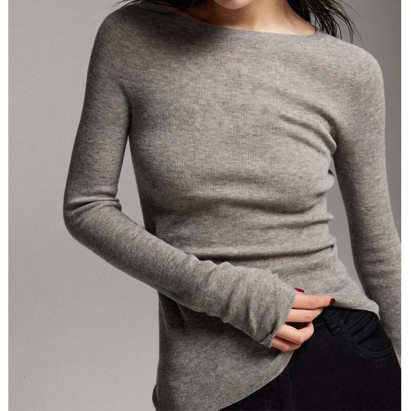 Elegant Knitted Women's Pullover Sweater Blend Of Wool And Silk Seamless One-E Coat For Autumn/Winter