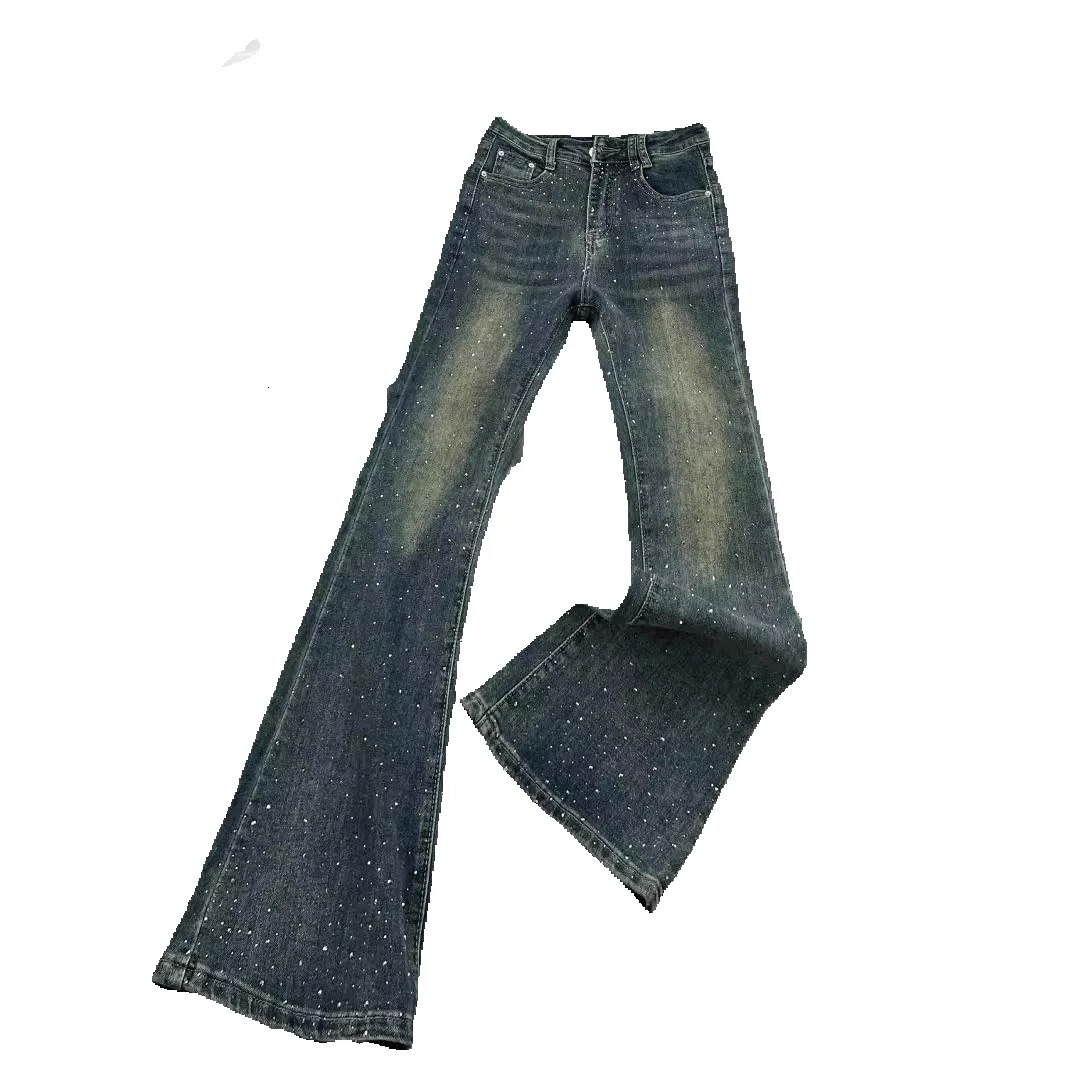 2025S designer micro jeans for women in spring washed worn slim fit flared and floor length pants