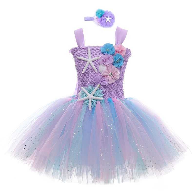 Girl mermaid Tutu dress princess birthday Par dress girl starfish Halloween cosplay children mermaid costume 1-12Y W250111