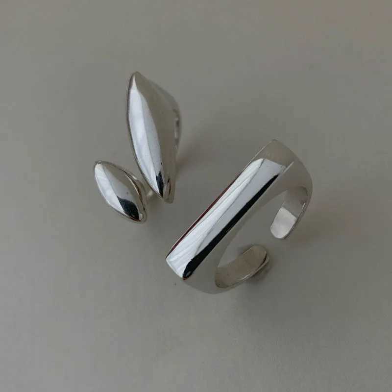 Geometric Irregular Liquid Lava Droplet Shape Female Open Ring Vintage Silver Metal Ring Personalized Jewelry W250111