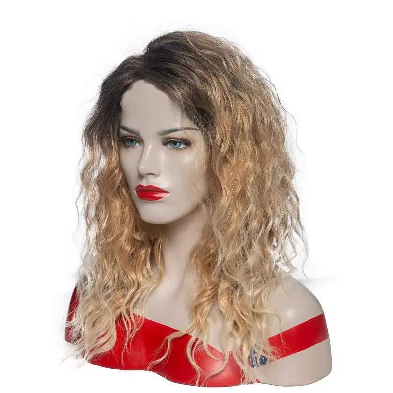 Womens Fashion Long Wavy Synthetic Hair Blonde Ombre Curly Wigs Fluffy Heat Resistant Fancy Dress Party For Lady Perucas